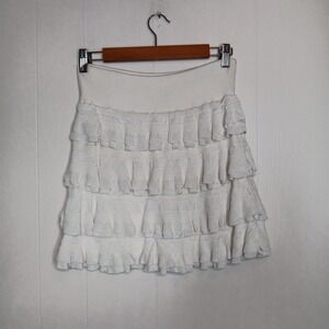 Mable Ruffled Mini Skirt Womens Size L White High Waist Knit Tiered Feminine